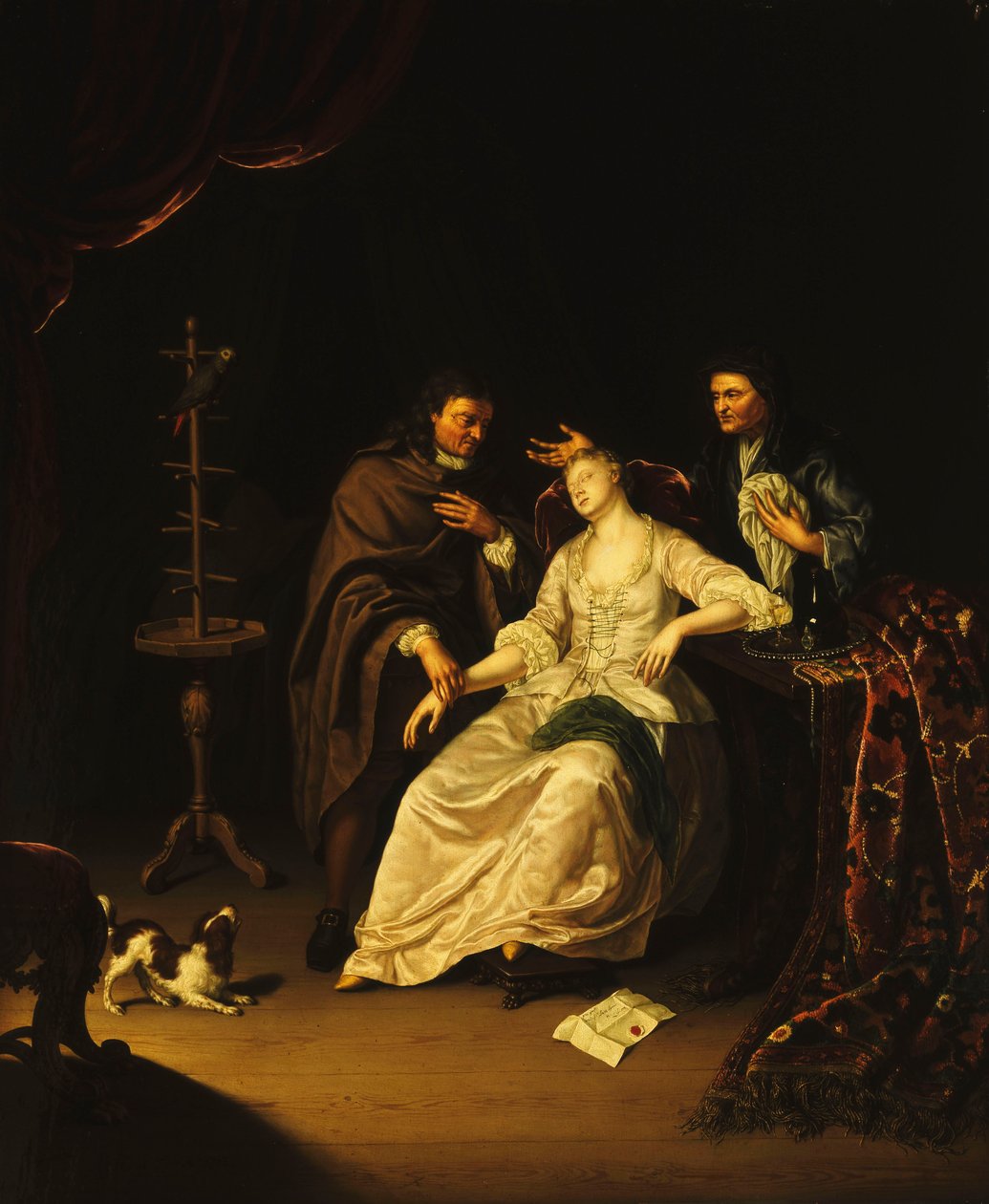 En læge, der passer en svimlende pige, 1713 af Frans van the Younger Mieris