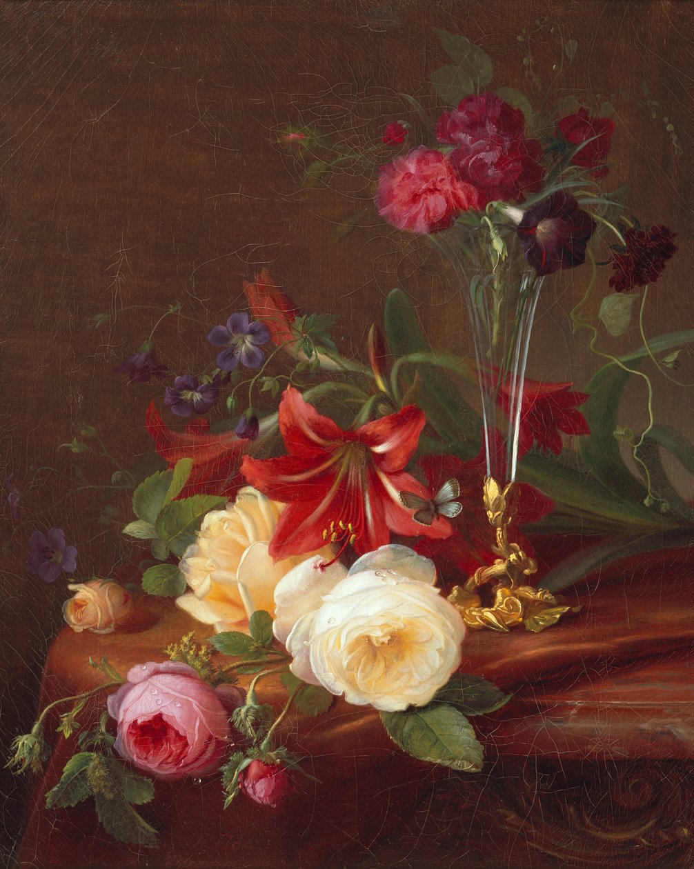 Arrangement med blomster og en vase af Frants Diderik Boe