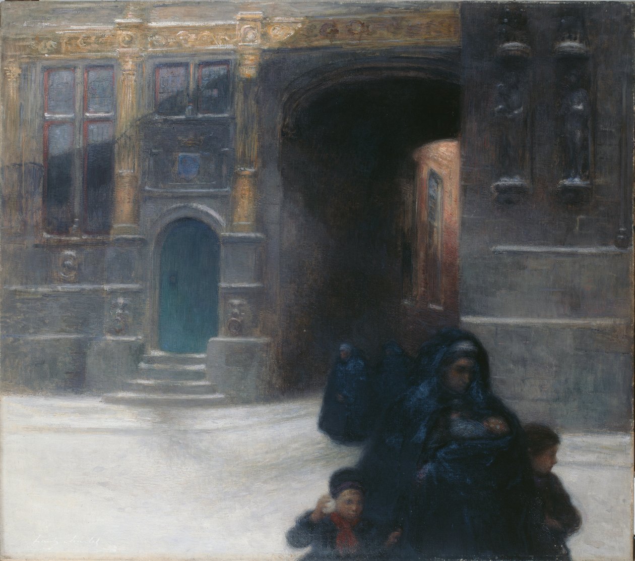Forgyldte huse i Brugge (olie på lærred) af Frantz Charlet