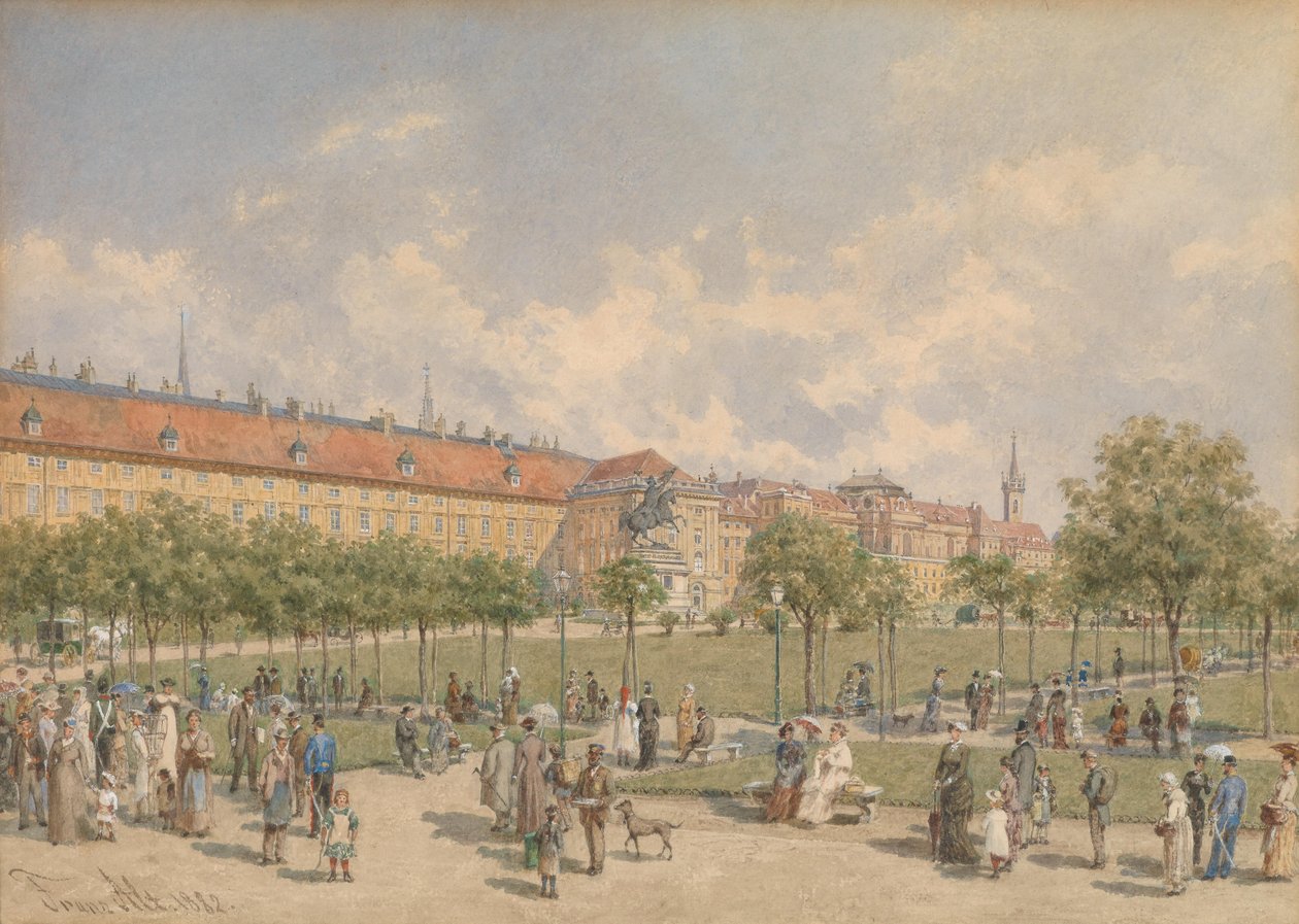Heldenplatz i Wien med udsigt til Leopoldine -fløjen i Hofburg af Franz Alt
