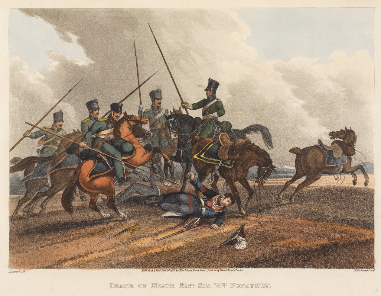 Generalmajor Sir William Ponsonbys død, indgraveret af M. Dubourg, 1819 (farvet akvatint) af Franz Joseph Manskirch