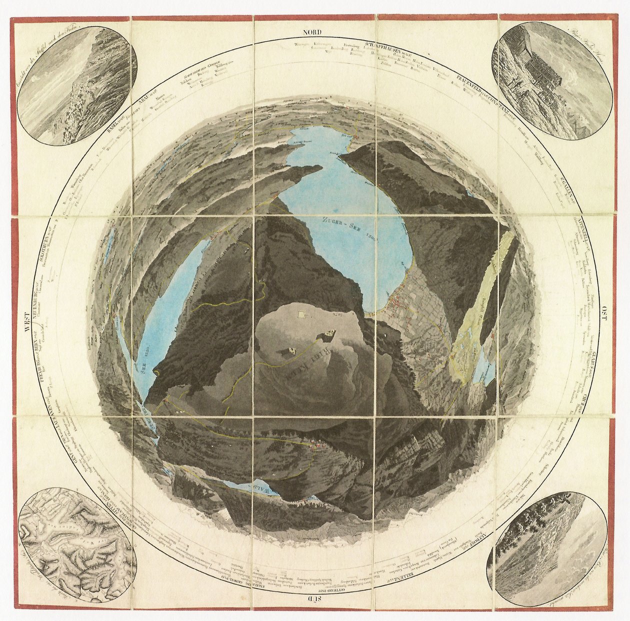 Panorama- eller cirkeludsigt fra Rigiberg, 1830 af Franz Ludwig Pfyffer