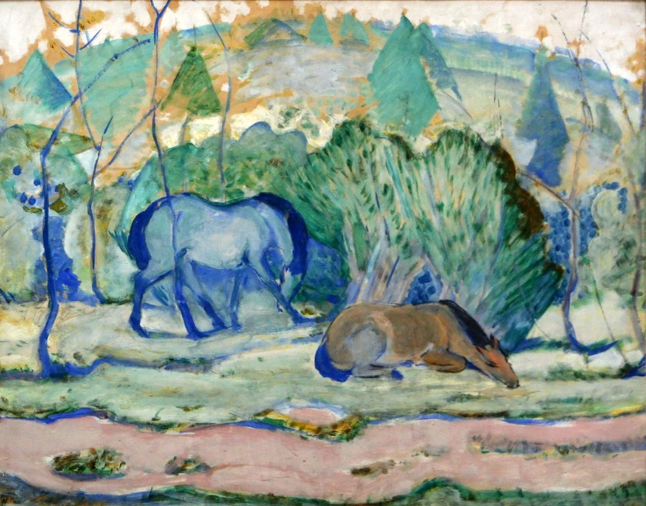 Heste på græs af Franz Marc