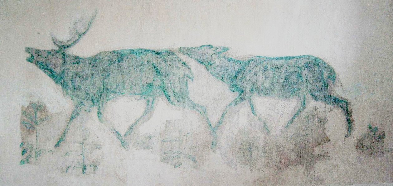 Fresko med grøn-blå hjorte af Franz Marc