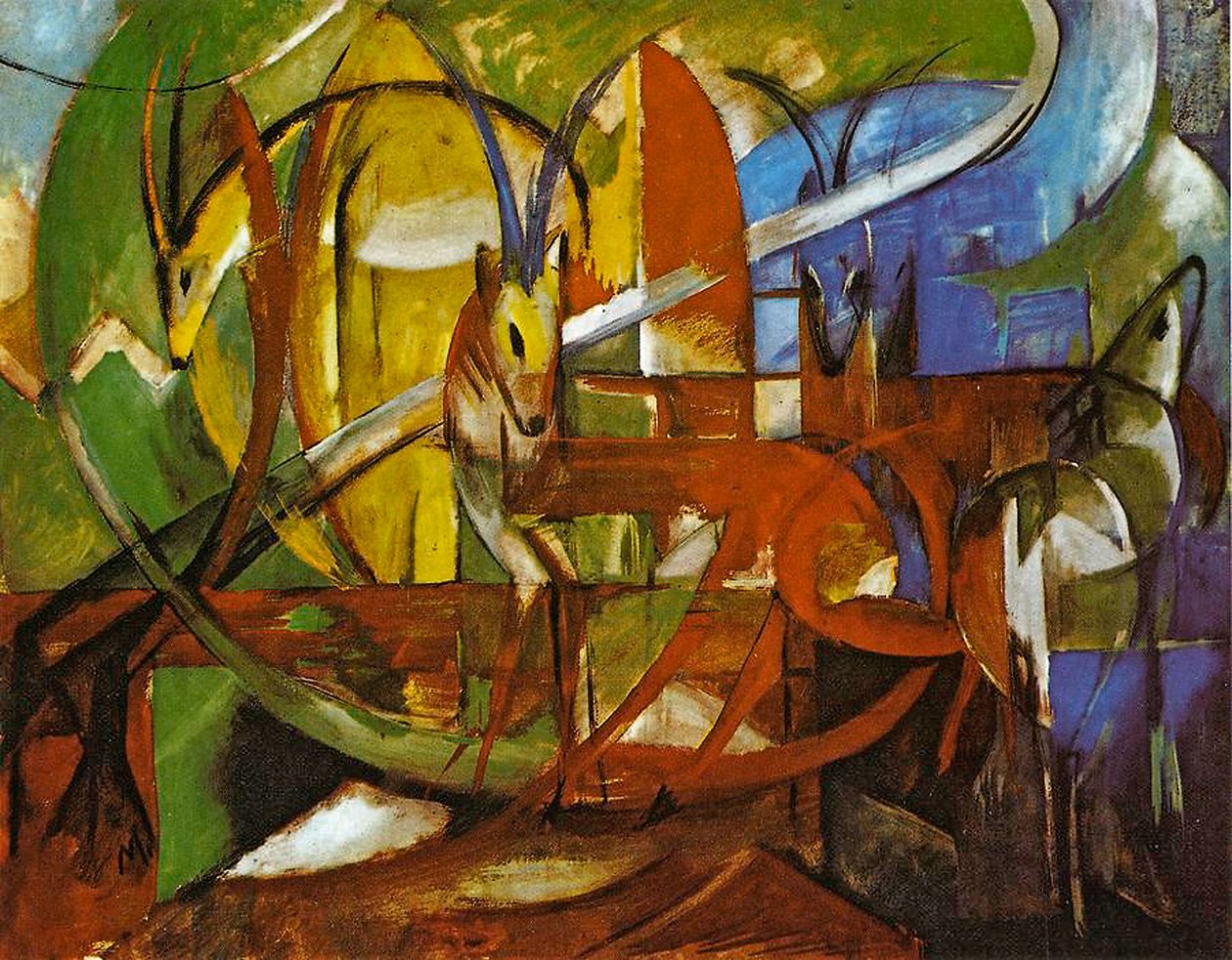 Gazeller, 1913 (tempera ombord) af Franz Marc