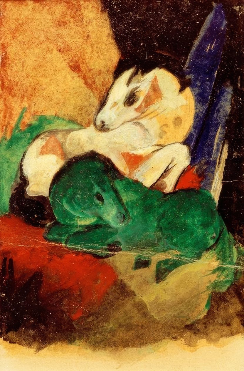 Grøn og hvid hest af Franz Marc