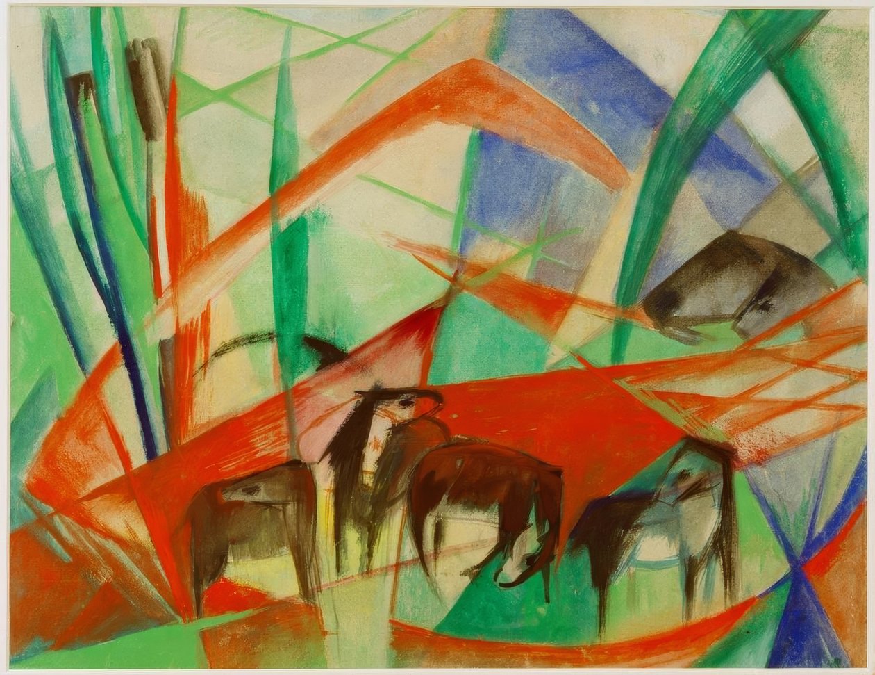 Landskab med sorte heste af Franz Marc