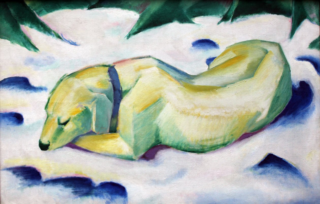 Liggende hund i sneen af Franz Marc