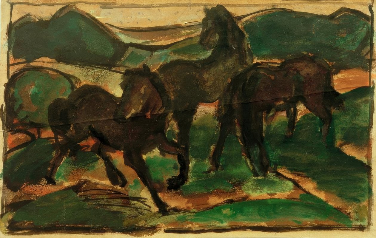 Heste på græsmarken I af Franz Marc