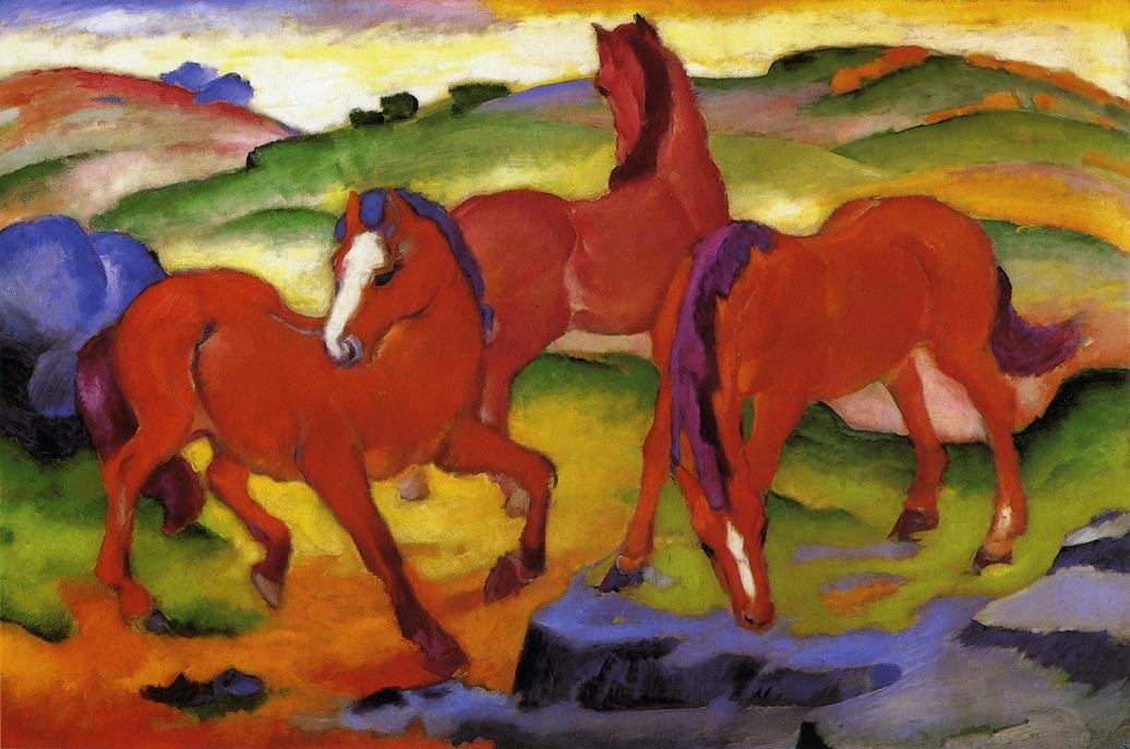 Tre røde heste af Franz Marc