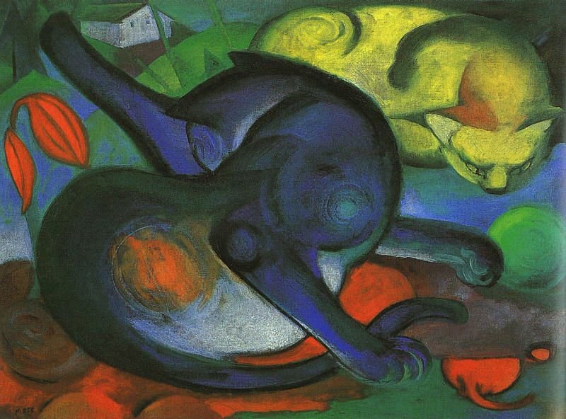To katte, blå og gule af Franz Marc