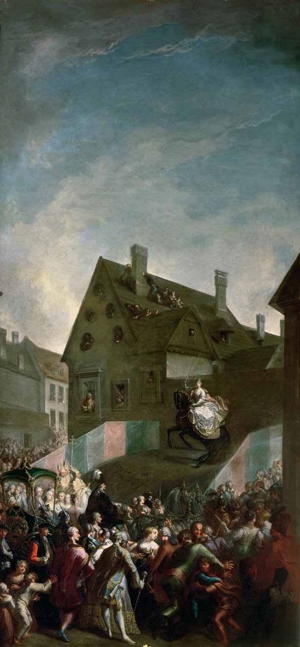 Kejserinde Maria Theresia af Østrig (1717-80) til hest i Pressburg, 1768 af Franz Messmer