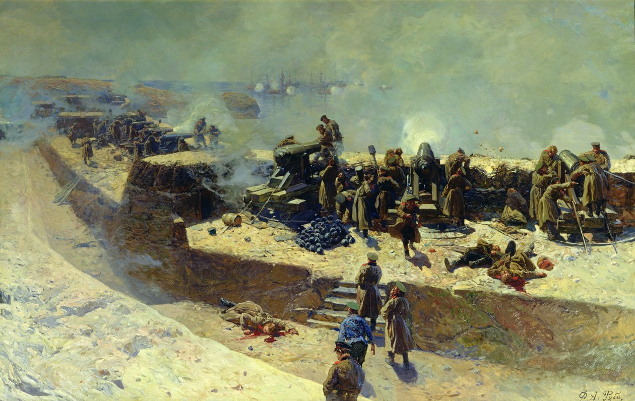 Alexanderbatteriet angreb den engelsk-franske flåde den 5. oktober 1854, 1905 af Franz Roubaud