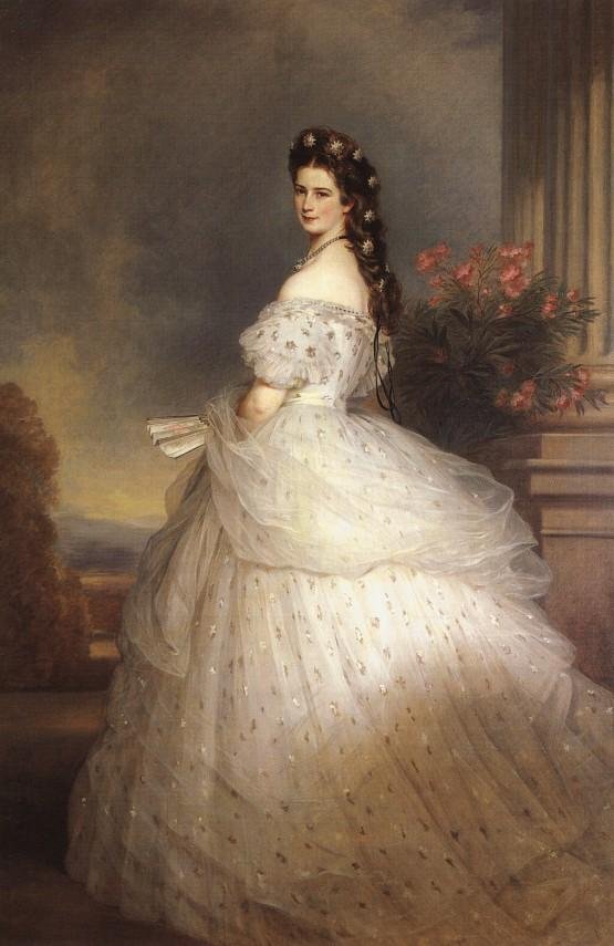 Kejserinde Elisabeth af Østrig i hoffelig gallakjole med diamantstjerner af Franz Xaver Winterhalter