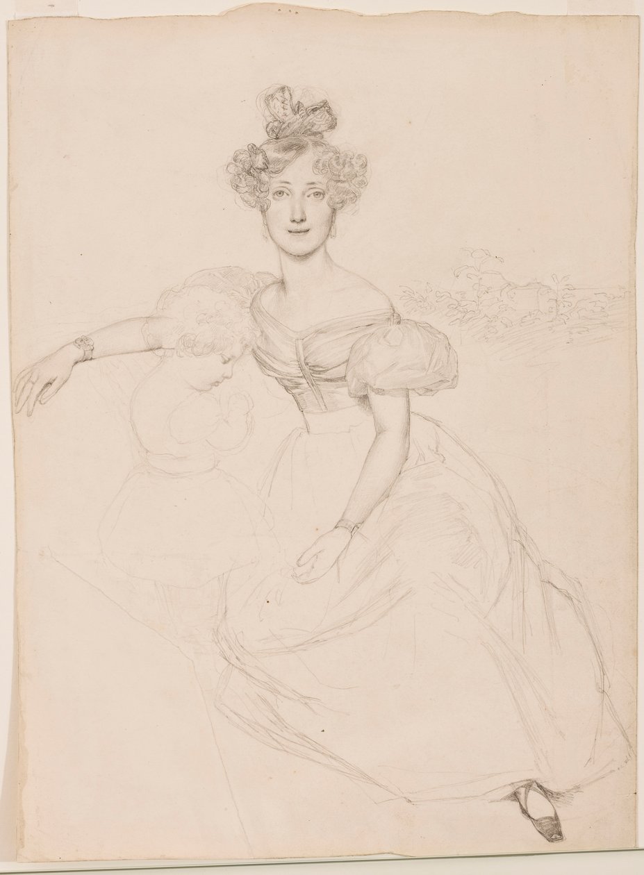 Storhertuginde Sophie af Baden med sin søn, ca.1831 (blyant på papir) af Franz Xaver Winterhalter