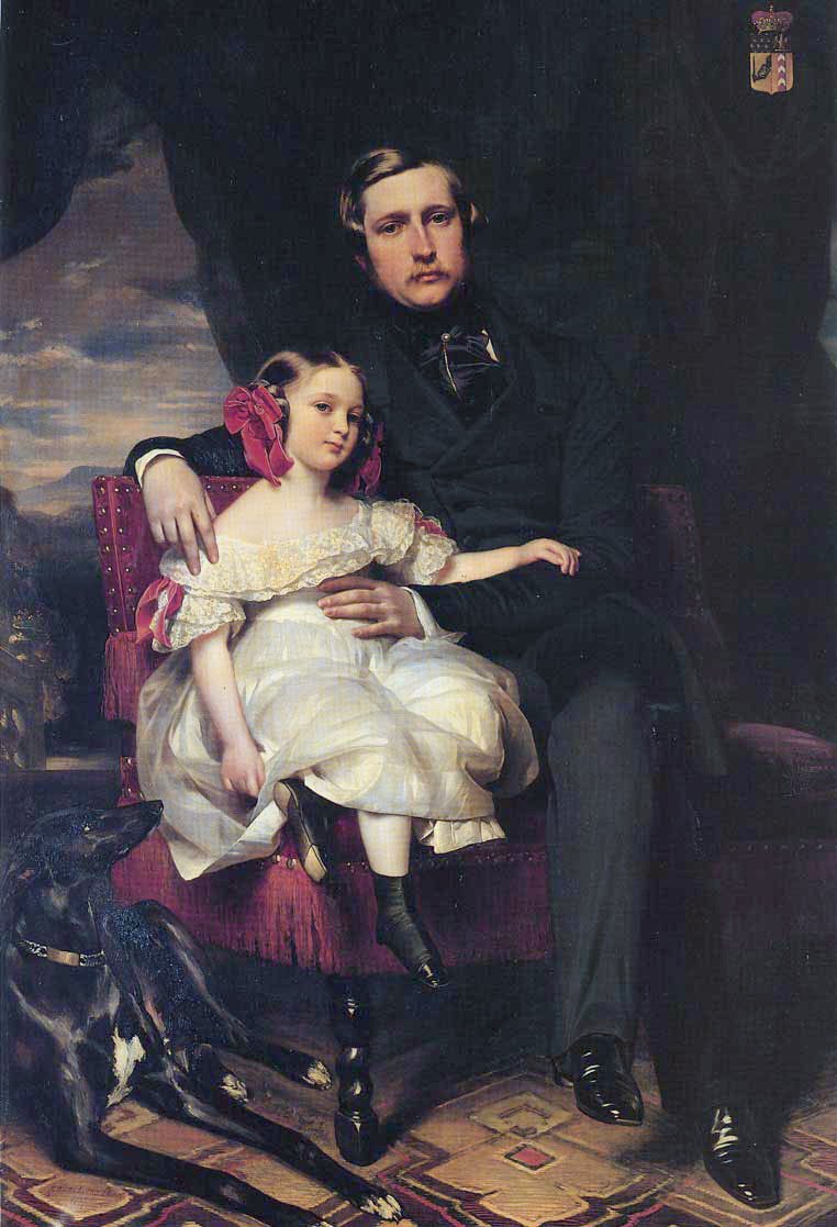 Portræt af Prince de Wagram og hans datter Malcy Louise Caroline Frederique af Franz Xaver Winterhalter