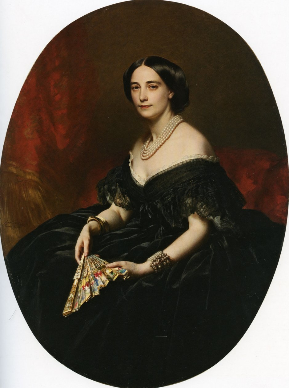 Portræt af en dame med ventilator af Franz Xaver Winterhalter