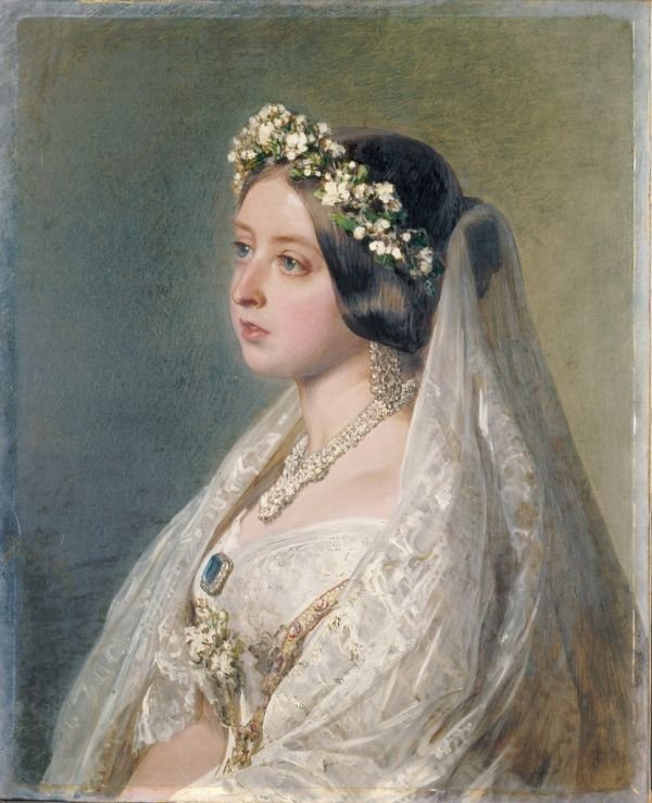 Dronning Victoria, i sin brudekjole af Franz Xaver Winterhalter