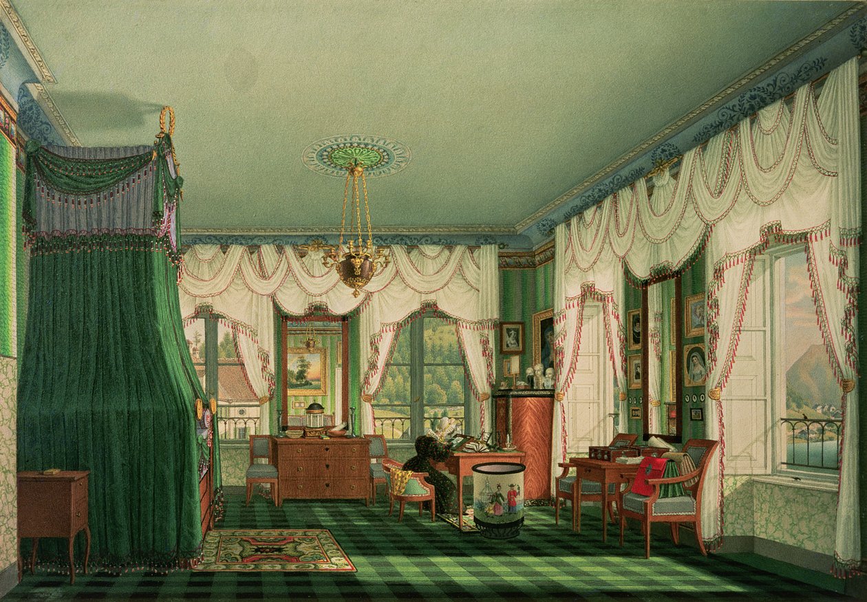 Soveværelset hos Elizabeth af Bayern, Schloss Tegernsee. ca. 1840 af Franz Xavier Nachtmann