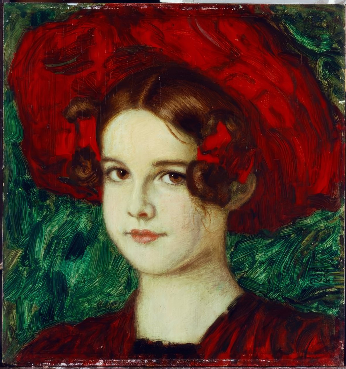 Franz v. Stuck, Mary med en rød hat / maleri, omkring 1902 af Franz von Stuck