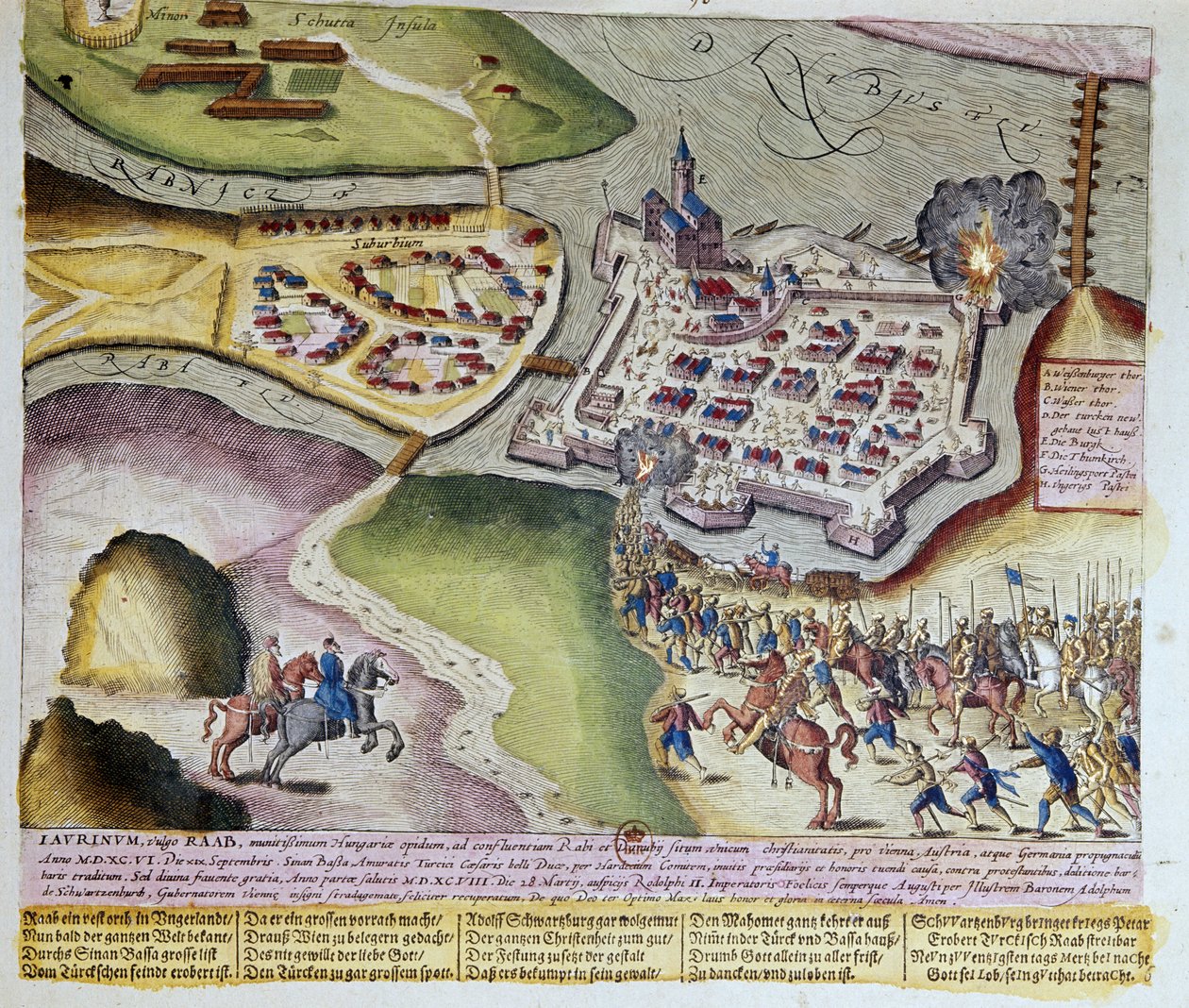 Adolf Schwarzenbergs erobring af Raab den 28.3.1598. 1653 Tryk af Franz Hogenberg (1535-1590) Cabinet des Estampes, B.N, Paris. af Franz (after) Hogenberg