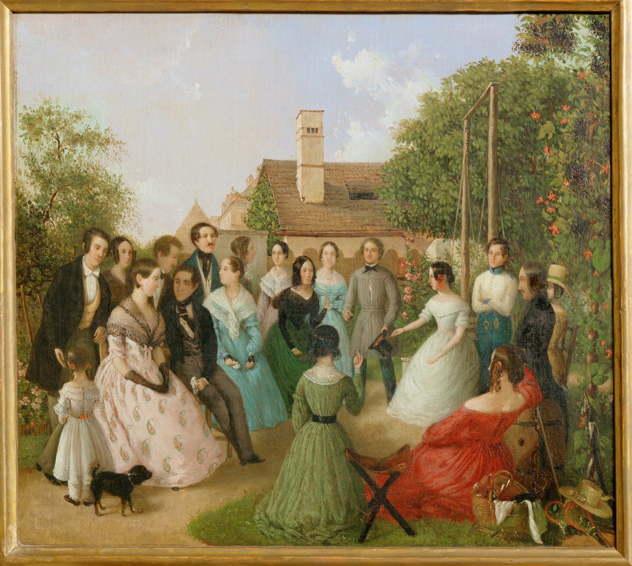 Pfaenderspiele der Familienmitglieder Alt im Garten - Et spil om fortabelser i Alt-familiens have ... (maleri på lærred) af Franz Alt