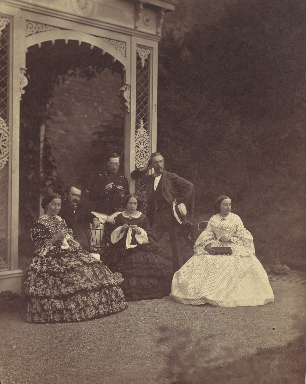 [Portræt af tre kvinder og mænd i en have], 1850