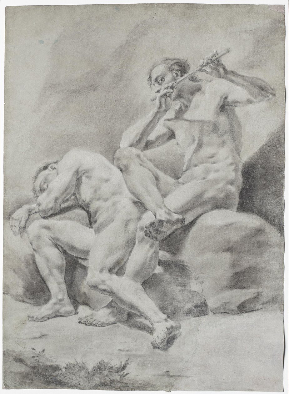 TO NØGNE MÆND, DER SOVER OG SPILLER FLØJTE af Franz Anton Maulbertsch