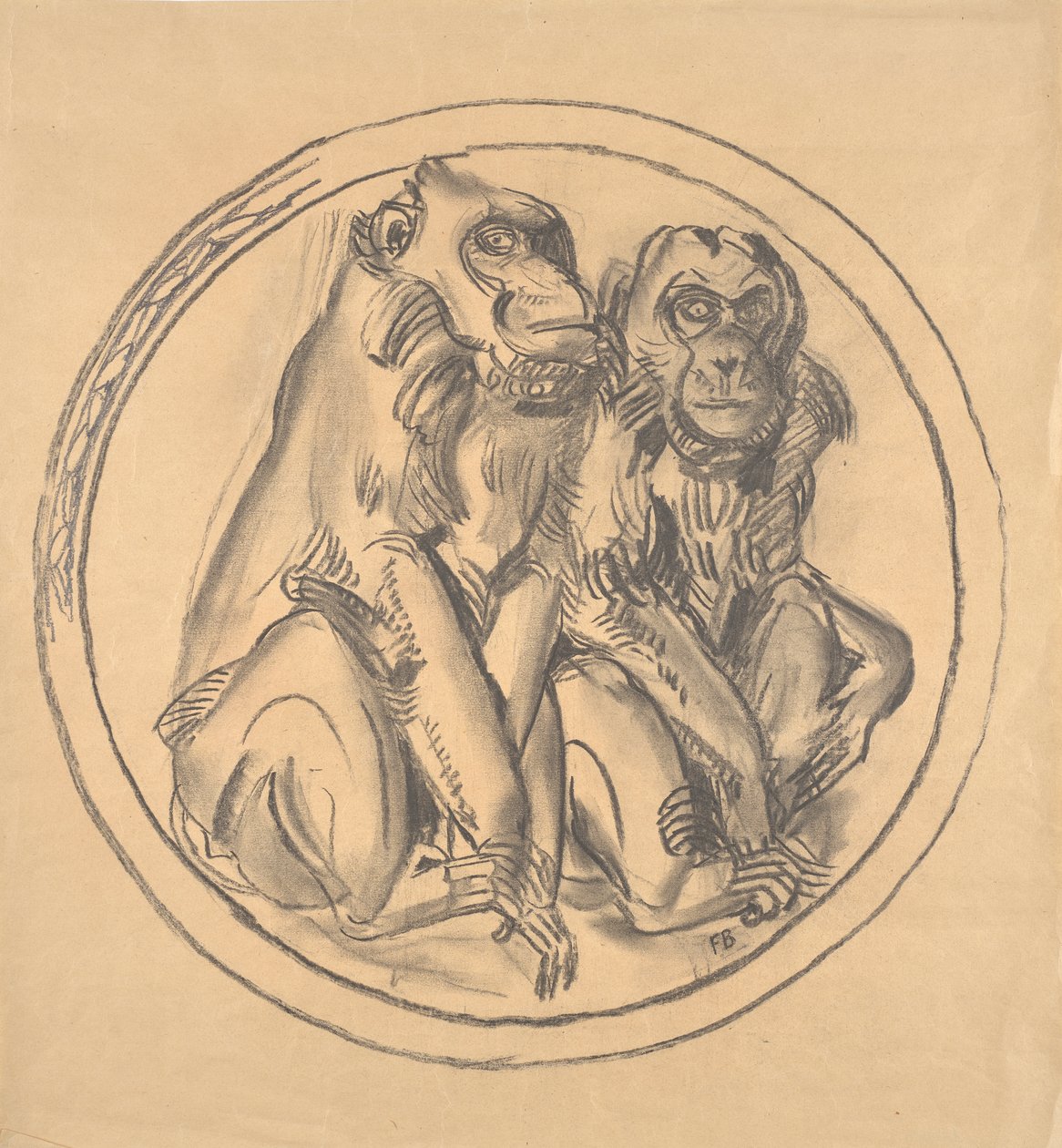 Udkast til aflastningen i abehuset i Schönbrunn Zoo af Franz Barwig d. Ä.