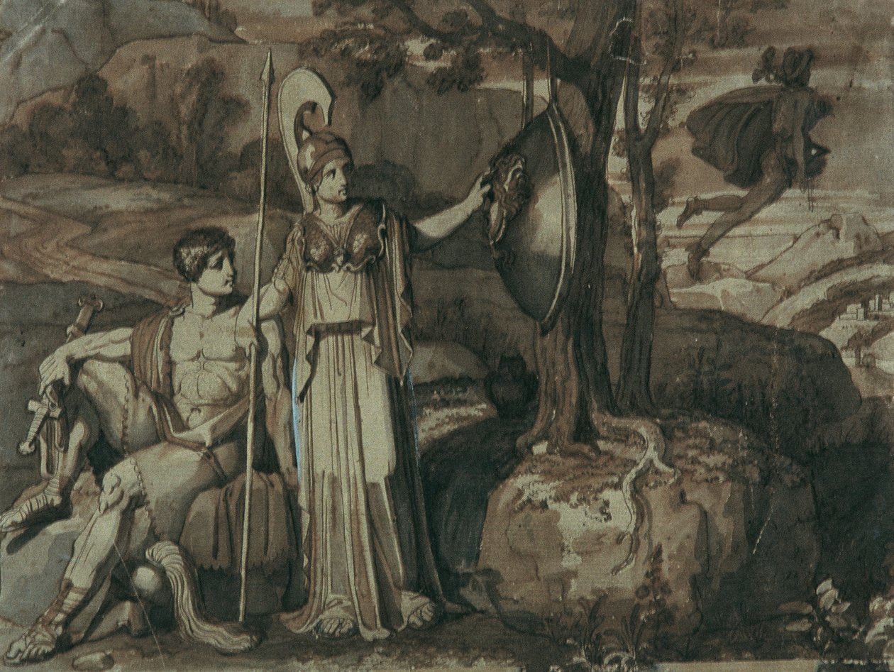 Scene fra Perseus-legenden: Athena med Gorgon-skjoldet af Franz Caucig