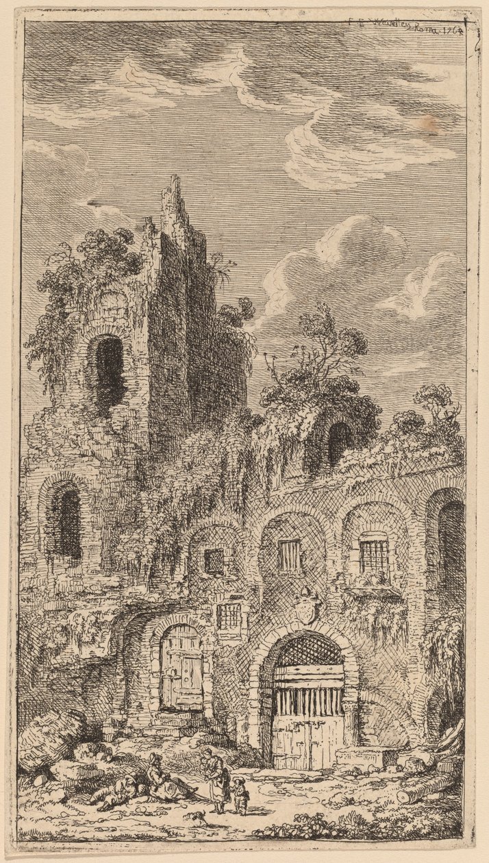 Fragment af den gamle bymur ved San Giovanni Laterano af Franz Edmund Weirotter