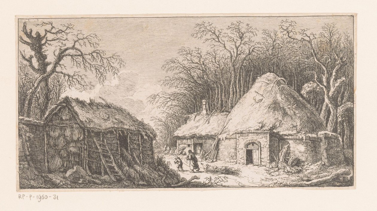 Kvinde og barn trækker en flok grene Suite de paysages (serietitel) af Franz Edmund Weirotter