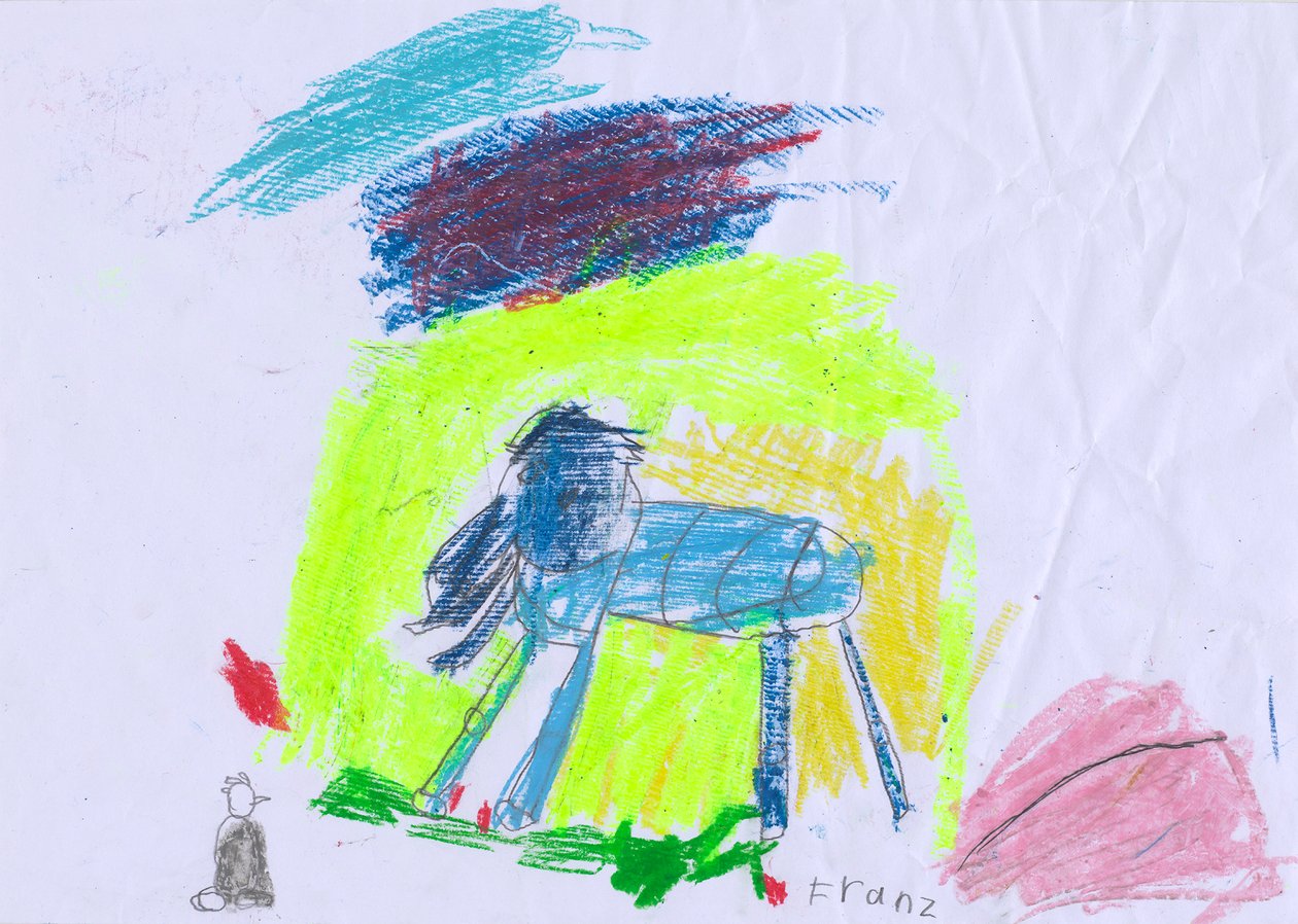Blå hest foran en gul himmel efter Franz Marc af Franz Ferdinand