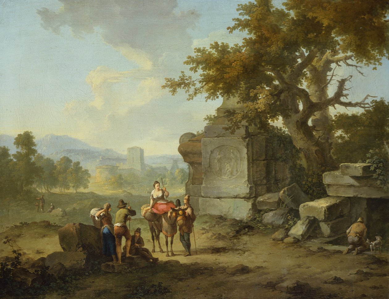 Rustikt landskab med rejsende (en af et par) af Franz Ferg