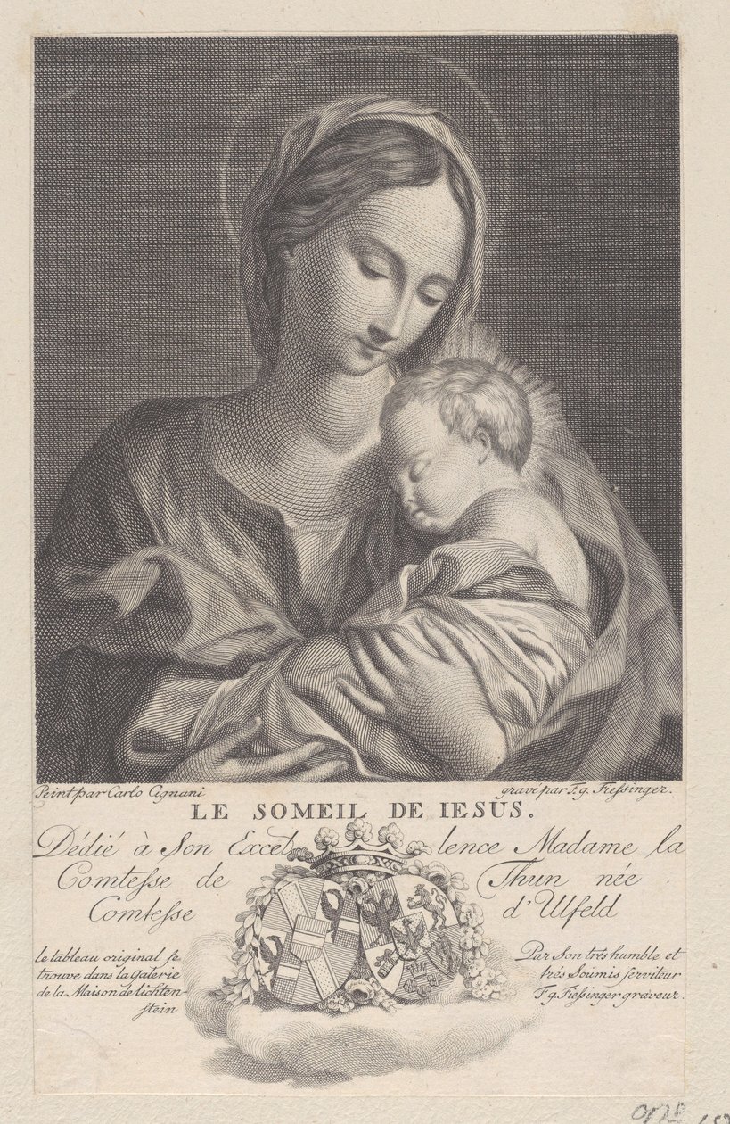 Jomfru og barn, med Kristusbarnet sovende i hendes arme Le Soleil de Jesus, 1743-1807. af Franz Gabriel Fiessinger