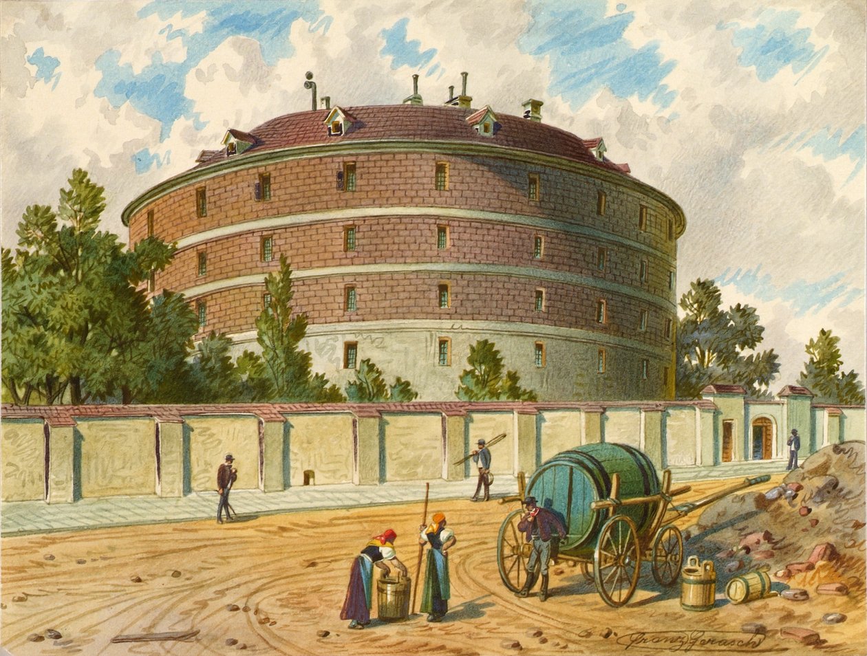 Det gamle galehus i Wien (Narrenturm), kaldet "Kaiser Joseph Gugelhupf". af Franz Gerasch