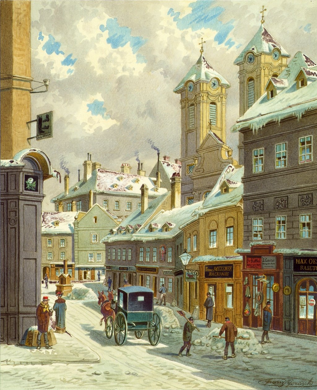 Neustiftgasse i Wien med Ulrichskirche af Franz Gerasch