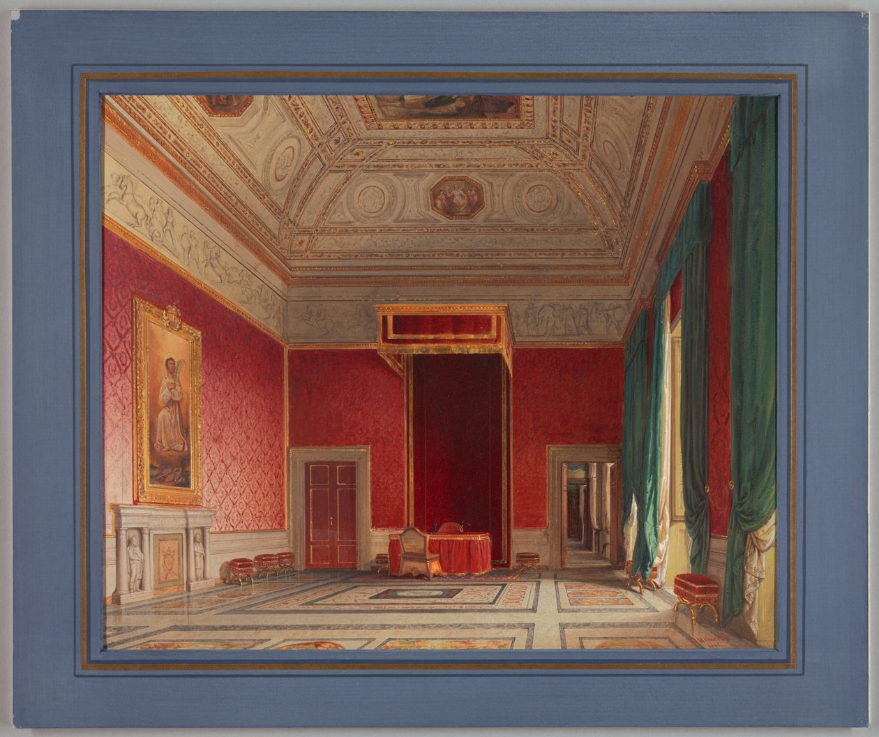 Tegning, Sala del Thorvaldsen, Rom, 1845 af Franz Heinrich