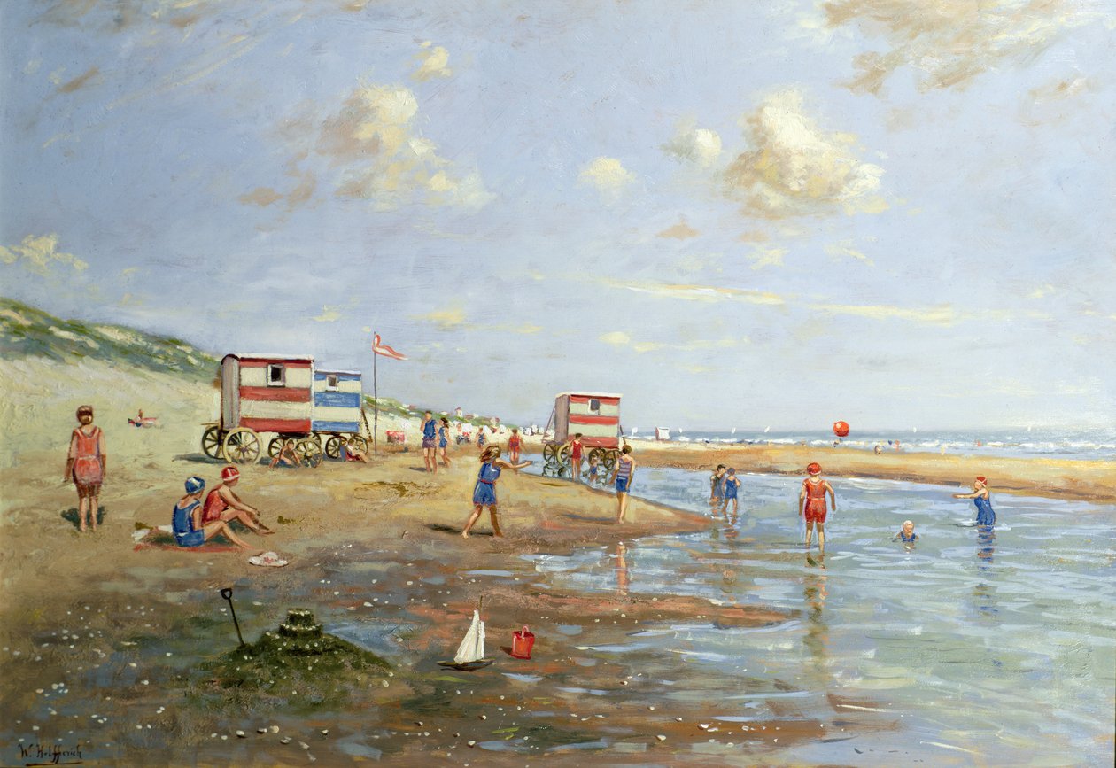 Strandscene (olie på lærred) af Franz Helfferich