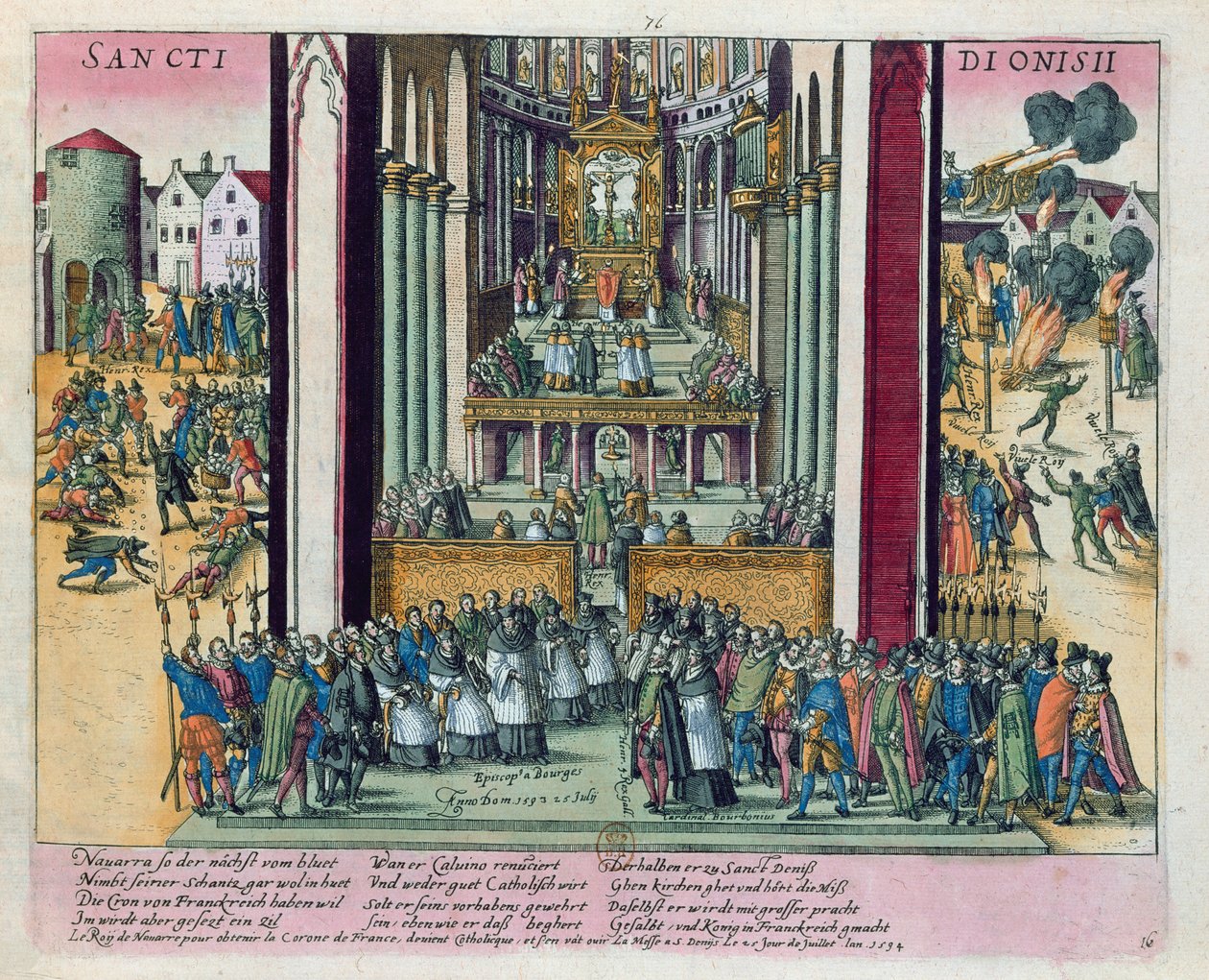 Afsættelse af Henri IV og konvertering til katolicisme i St. Denis den 15. juli 1593 af Franz Hogenberg