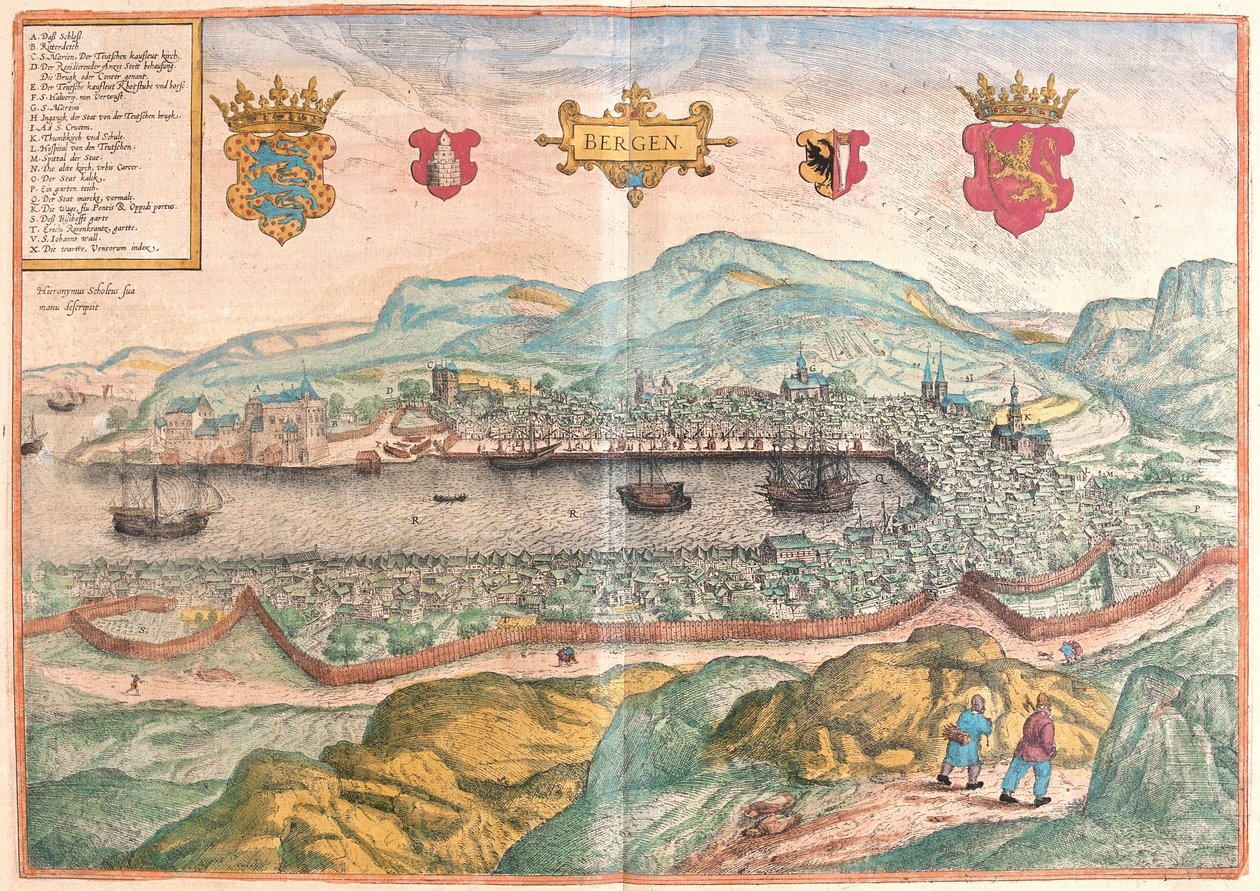Bergen, Norge (gravering af Franz Hogenberg