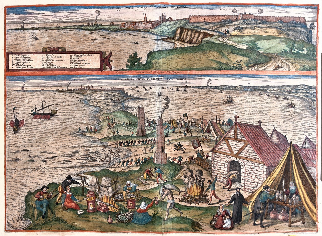 Cadiz, Spanien.(Øvre: St. Sebastians kapel, nederst: Cadiz