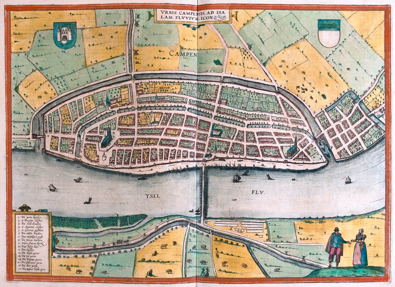 Kampen og floden IJssel eller Yssel, Holland (gravering af Franz Hogenberg