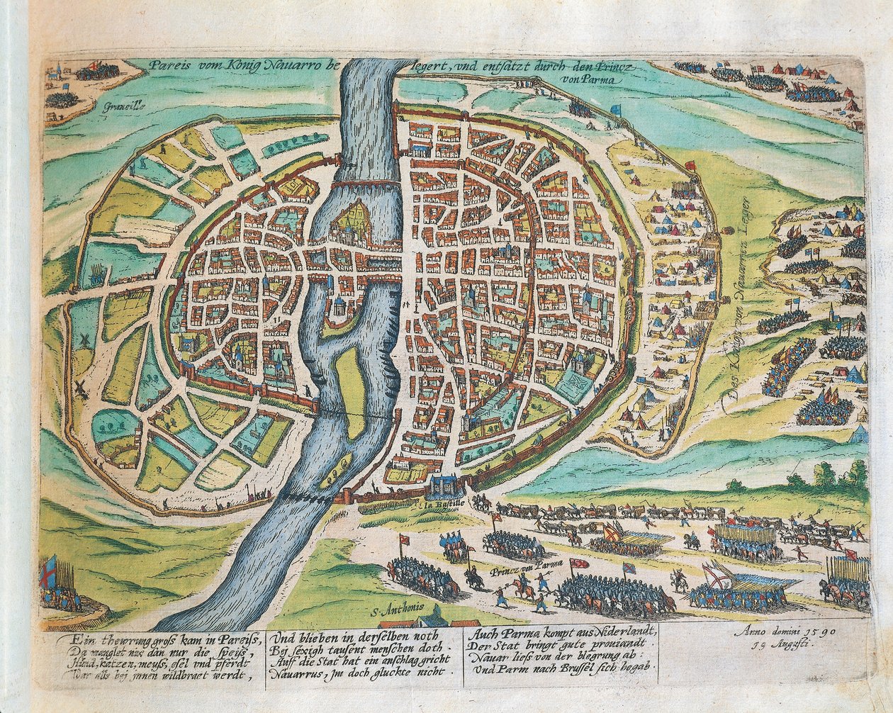 Kong Henrik af Navarra belejrer Paris, august 1590, af Franz Hogenberg, gravering af Franz Hogenberg