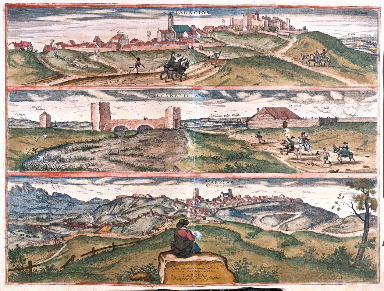 Paladserne og Villafranca - Alcantara - Cabecas, Spanien (gravering af Franz Hogenberg