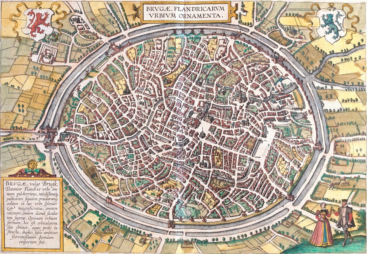 Kort over Brugge (Brugae), Belgien (radering af Franz Hogenberg