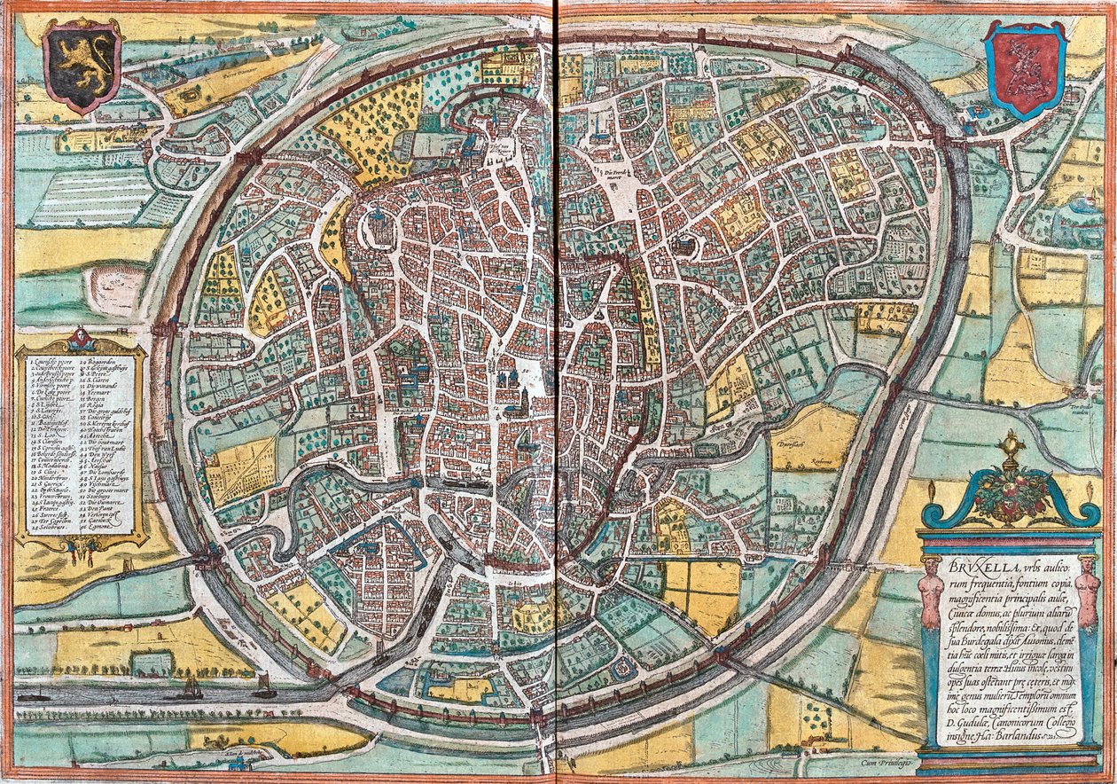 Kort over Bruxelles (Bruxella), Belgien (radering af Franz Hogenberg