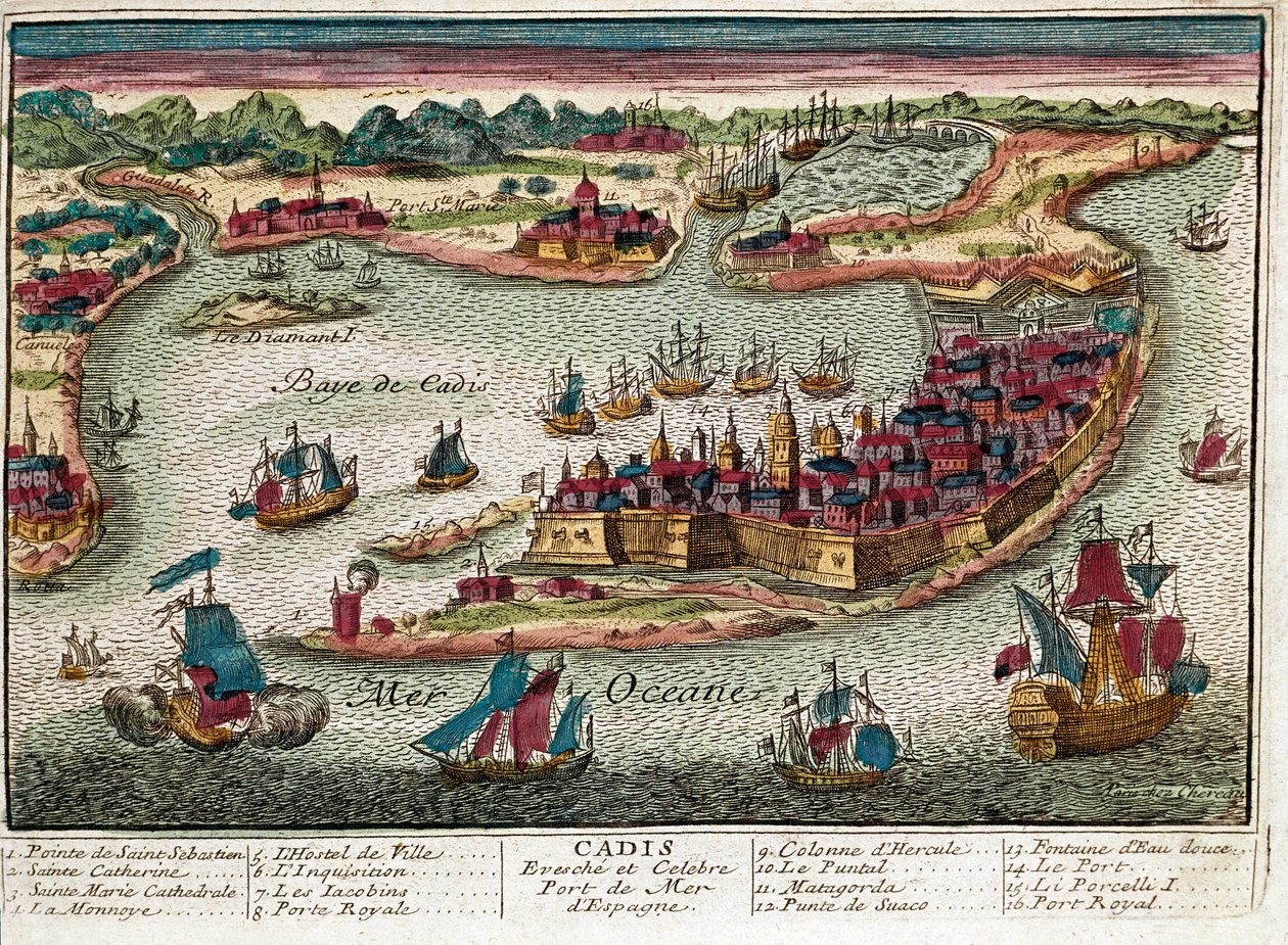 Kort over Cadiz - Spanien (gravering af Franz Hogenberg