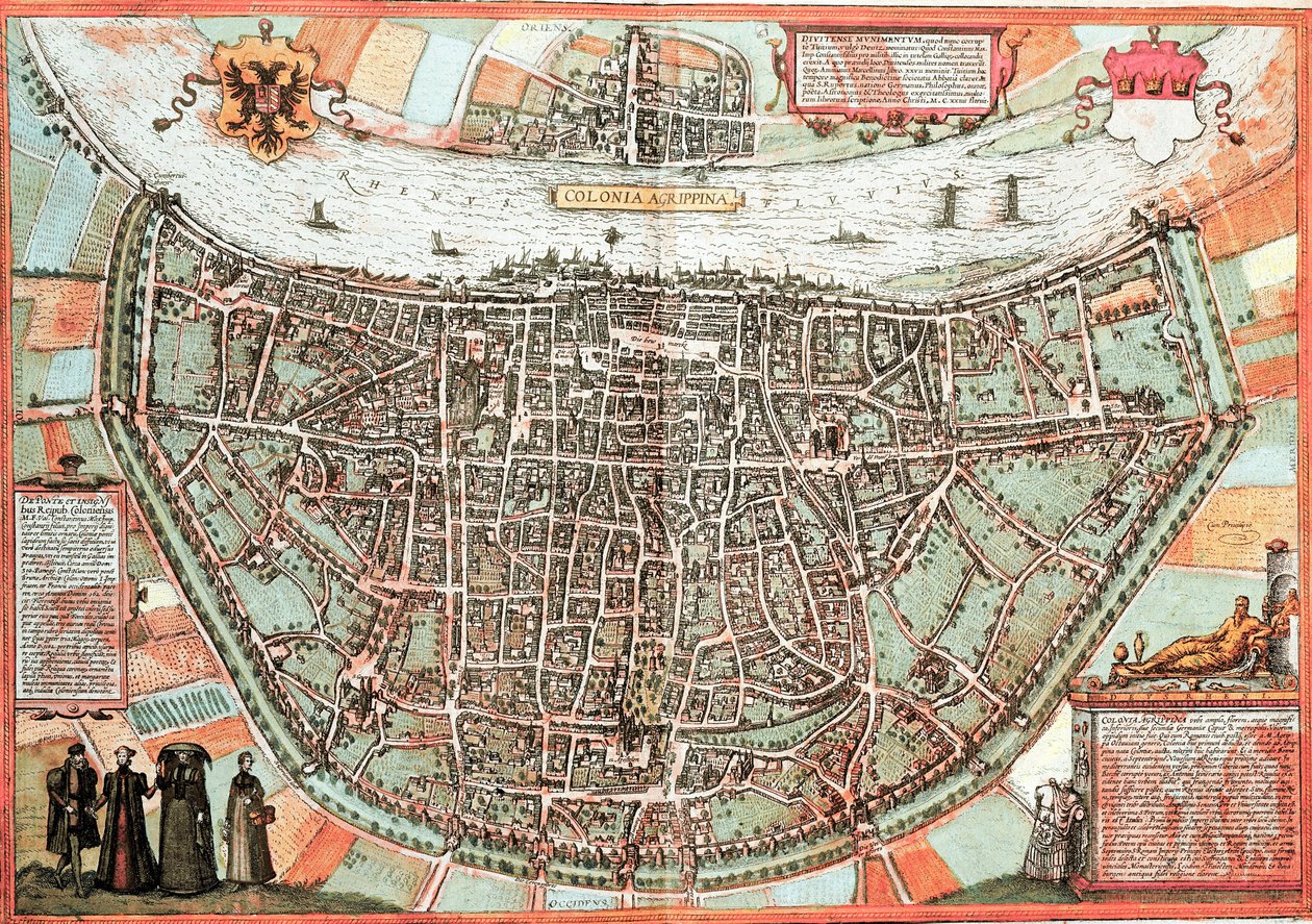 Kort over Köln - Tyskland (gravering af Franz Hogenberg