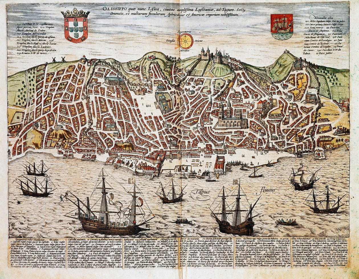 Kort over Lissabon - Portugal (gravering af Franz Hogenberg